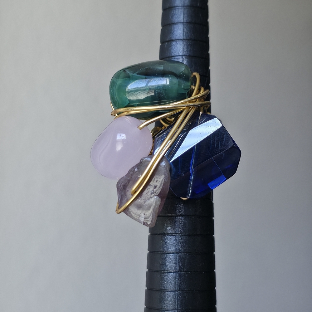 Gold Wire Multi-Stone Statement Ring Amethuyst Ro… - image 4